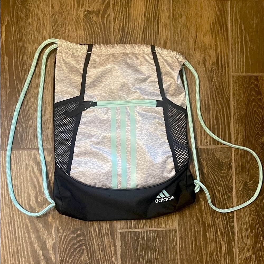 Adidas Silver and Mint Drawstring Backpack